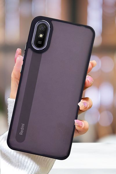 Fibaks Redmi 9A Case Metal Frame Colorful Frosted Transparent Cover with Sensitive Button