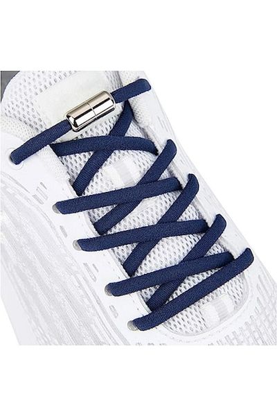 General Store Elastic Shoelaces with NO TOUCH System and Metal Capsule, EnduranceSports, Round, Navy Blue