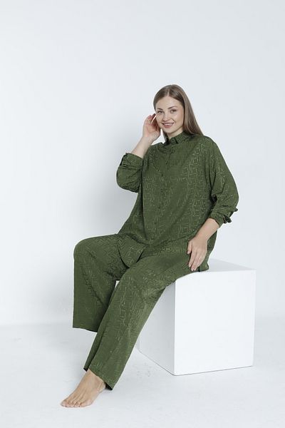 Juliet Deluxe Women's Woven Viscose Fabric Shirt Collar Bottom-Top Set 33607
