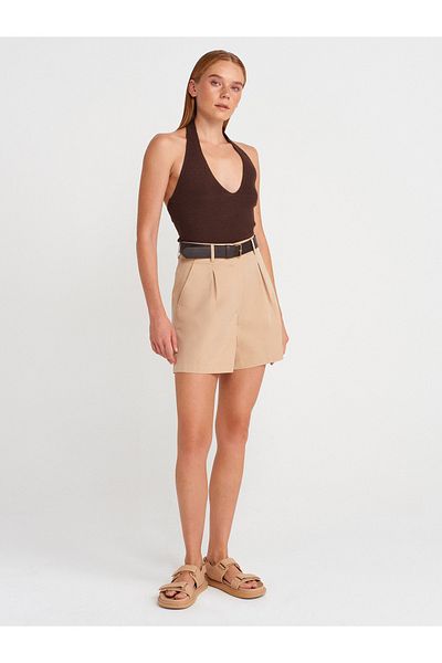 Dilvin 72154 Lyocell Blended Chino Shorts-Beige