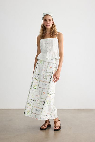 BE BLUE Canvas Patterned Poplin Skirt