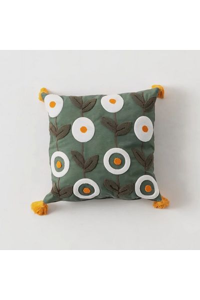 white guard Punch Embroidered Daisy Pattern Decorative Pillow – 43X43 Cm, Zippered, Filled