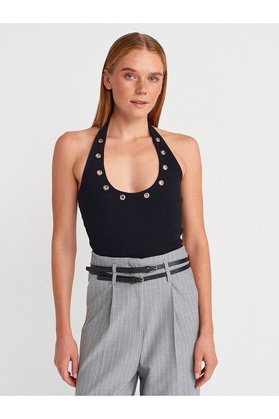 Dilvin 21162 Halter Neck Top-Black