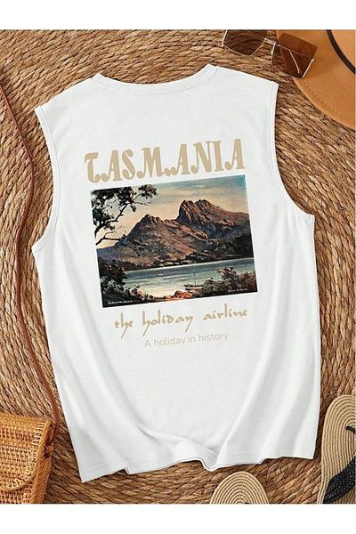 MARKATEM Tasmanya Printed Casual Cut Cotton Oversize Sleeveless T-Shirt
