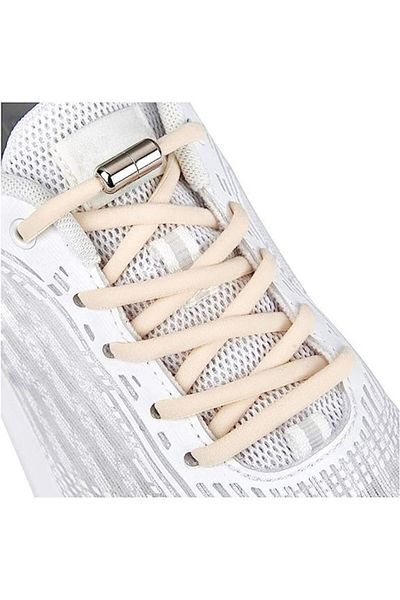 Endurance Sports Elastic Shoelaces with NO TOUCH System and Metal Capsule, EnduranceSports, Round, Beige