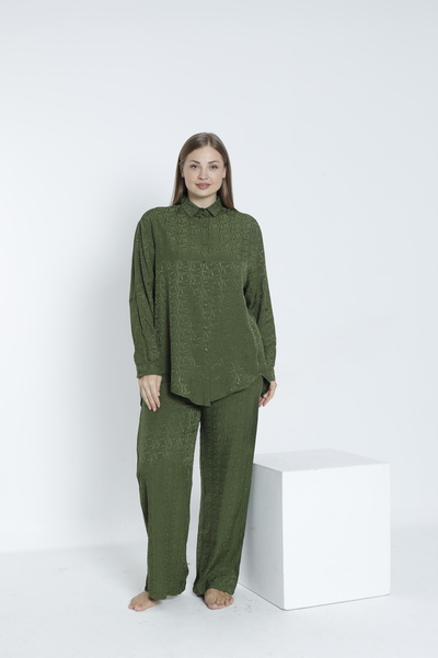 Juliet Deluxe Kadın Dokuma Viskon Kumaş Gömlek Yaka Alt-Üst Takım 33607