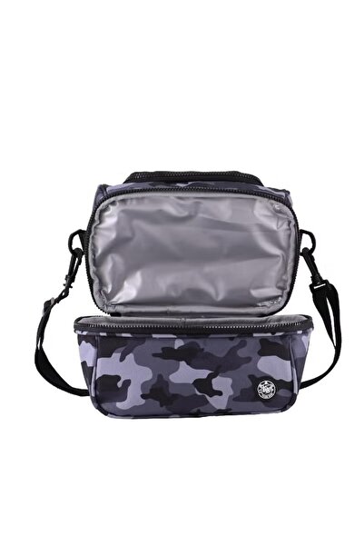 Atrium حقيبة غداء كبيرة بسحاب ونقشة مموهة - أسود