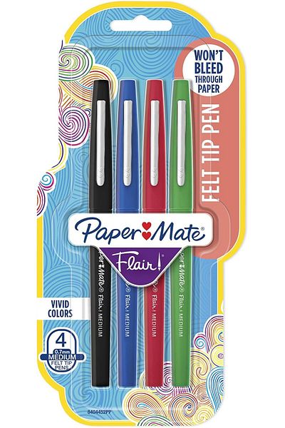 Newell Paper Mate Flair Felt Tip Pens, Medium Point (0.7mm), Business Colors, 4 Count