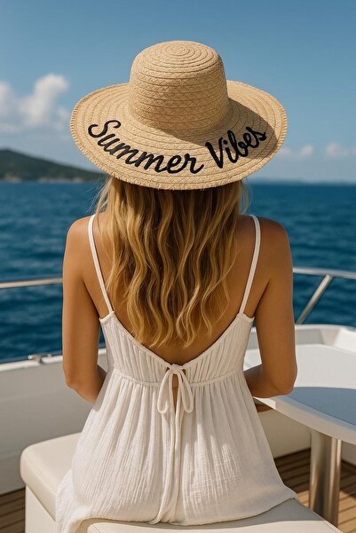 Axesoire 14726 Καλοκαιρινή διάθεση: Κεντημένο φαρδύ ψάθινο καπέλο σε χρώμα κα...