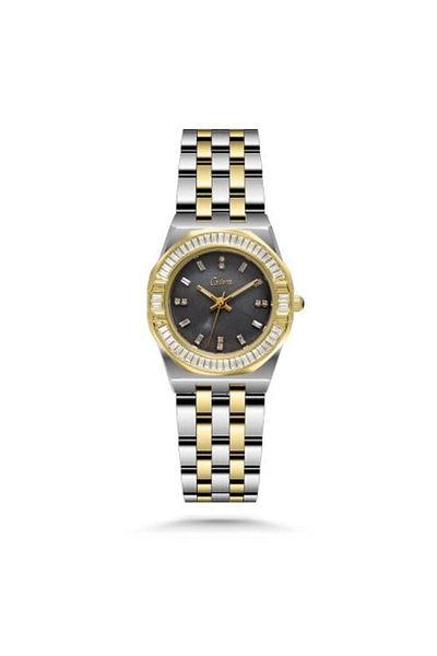 catera Women's silver and gold steel watch with dark gray dial