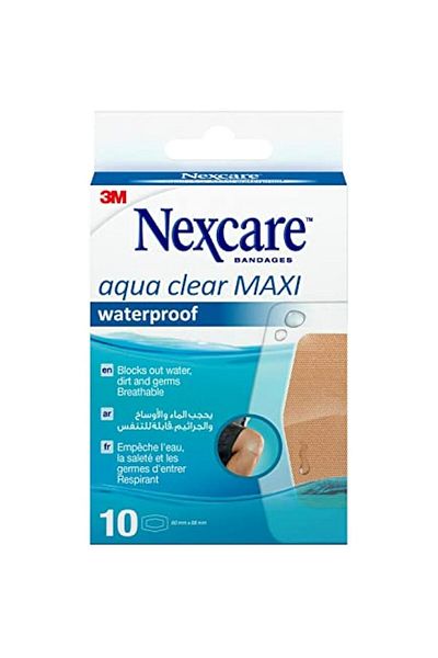 Nexcare ضمادات/لصقات مائية شفافة ماكسي مقاومة للماء، ٦٠ مم × ٨٨ مم، ١٠ وحدات/عبوة | قابلة للتنفس، مطاطية