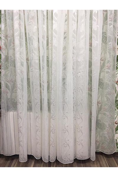 Liz Line Mechanically embroidered curtain, with fringe, various sizes, white, "Flower garland" by LizLine RD140