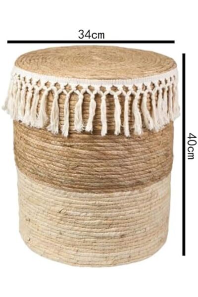 Generic FFD Round Jute Ottoman Pouf Stool - Beige Boho Footrest & Seating Footrest Stool
