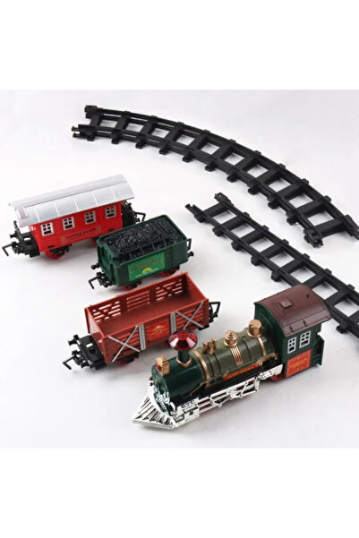 LUDIRO Trenulet Electric cu Sunete si Lumini, Set complet cu Locomotiva, Vagoane, Sine