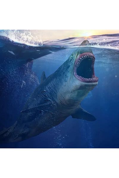 LUDIRO Realistic Megalodon Shark Figurine, Educational Toy for Children, 25.5 cm