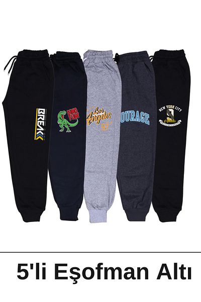 FYK KİDS 5-Piece Printed Detailed Pocketed Legs Elastic Boy's Track Pants