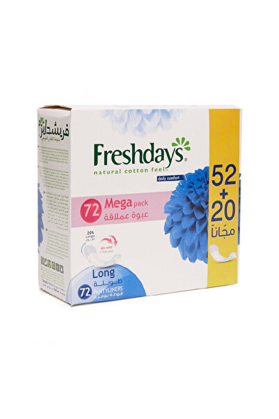 FRESH DAYS فوط فريش دايز اليومية الطويلة للنساء، عبوة ضخمة، 52+20 فوطة
