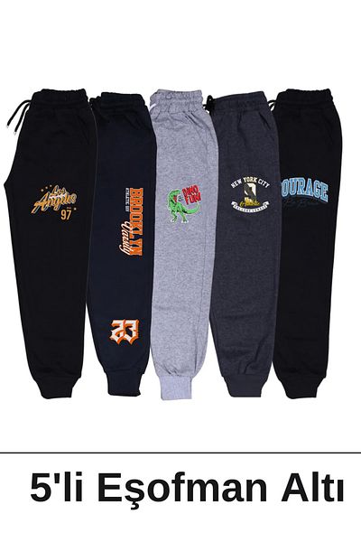 FYK KİDS 5-Piece Printed Detailed Pocketed Legs Elastic Boy's Track Pants