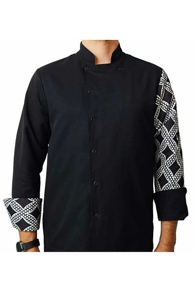 Ant Rotagrup Üniforma ve İş Elbiseleri Chef Jacket Patterned Unisex Snap Fastener Long Sleeve Chef Cook Kitchen Jacket Chain Motif Patterned