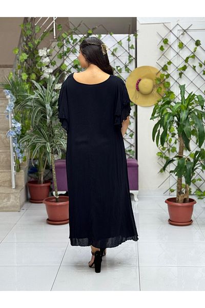 Punta Otantik Vl9636 Feather Printed Half Sleeve Voile Dress Black