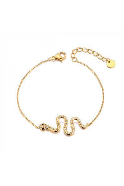Eva Grace Nia bracelet, gold, with zirconia and snake pattern, made of 18K gold-plated stainless steel