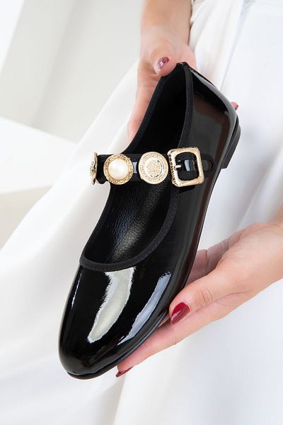 SOHO Black Patent Leather Women's Ballerinas 20756
