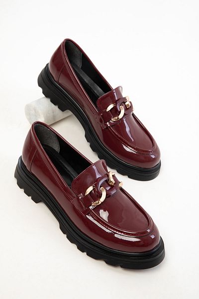 SOHO Burgundy Patent Leather Women's Loafer Shoes 20815