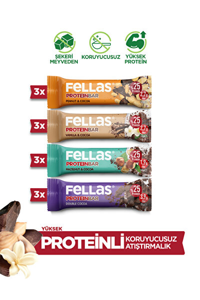 Fellas Protein Bar (32 g) Karma Kutu - 12 Adet (4 Çeşit)