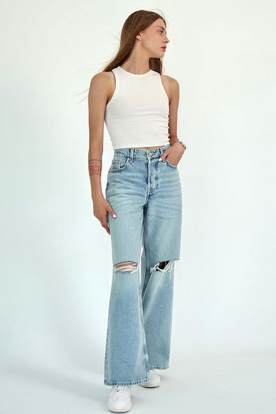 Trendyol Collection Blue High Waist Straight Jeans Twoaw26Je00191