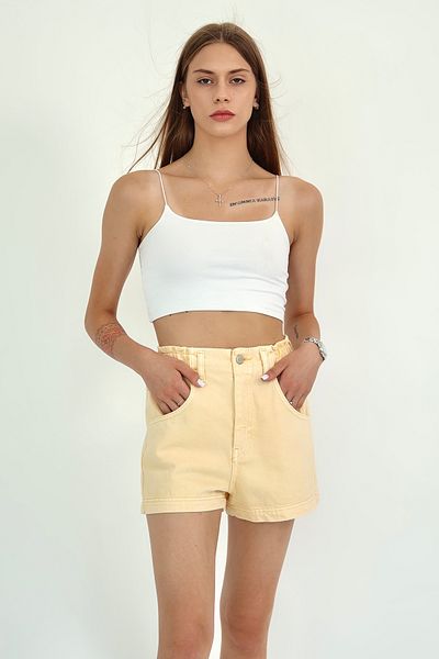 Trendyol Collection Yellow Elastic Waist Mini Denim Shorts Twoaw26Sr00046