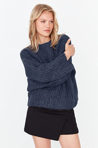 Trendyol Collection Широкий светр з м'якою текстурою індиго Светр з м'якою текстурою TWOAW23KZ01373
