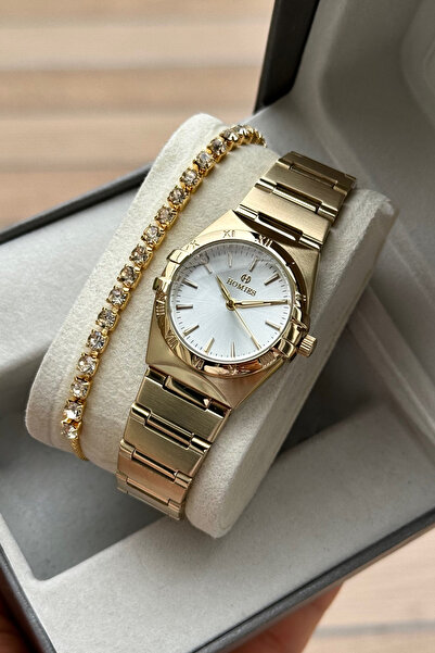 Homies ساعة يد نسائية باللون الذهبي الوردي، علبة هدية أصلية، سوار مع هدية.HM5...