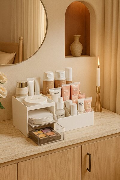 Kitchen Life 3 straturi 2 sertare Organizator de birou, cosmetice și machiaj / Cutie de organizare pentru birou pentru machiaj bijuterii