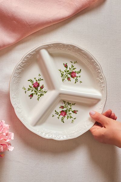 Karaca Vintage Rose Compartment Presentation Stand 25 cm Cream