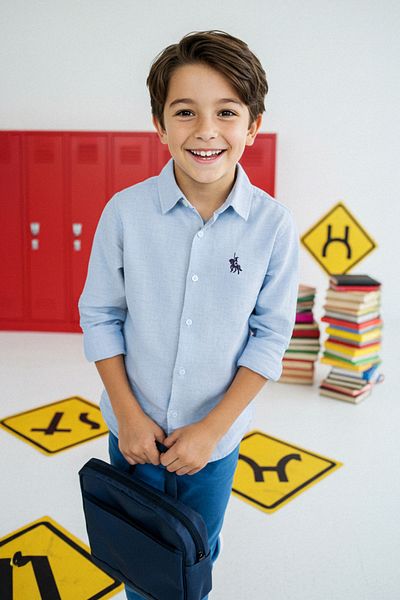 TRENDYOLKIDS Ice Blue Boy's Printed πουκάμισο γιακά Κανονικό υφαντό πουκάμισο TKDAW26GO00000