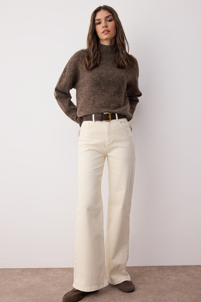 Trendyol Collection Džíny s vysokým pasem Ecru Wide Leg Jeans - Twoaw25Je00309