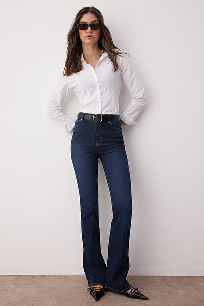 Trendyol Collection Темно-сині джинси з високою талією TWOSS25JE00052