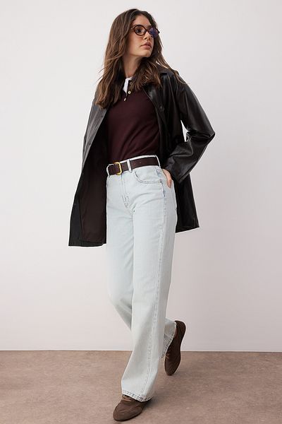 Trendyol Collection Blugi lați cu talie înaltă, albastru gheață TWOSS23JE00068