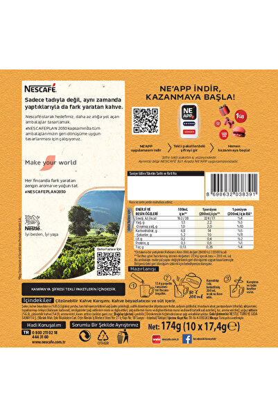 Nescafe 3ü1 Arada Sütlü Köpüklü 17,4 Gr 10'lu Paket