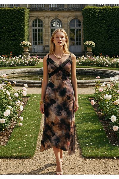 Trendyol Collection Limited Edition Brown Lace Abstract Print Maxi Woven Dress Twoss25El00523