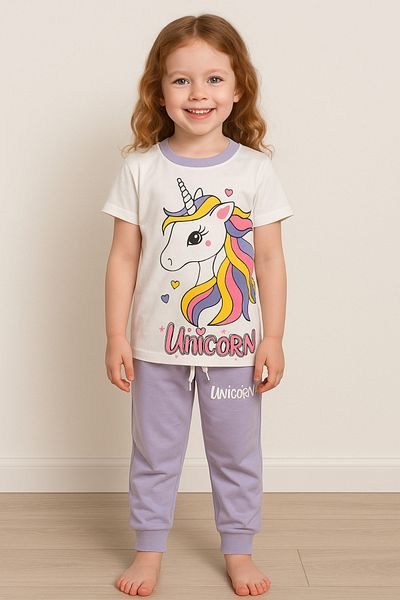 Katia&Bony Girl's Unicorn Patterned Short Sleeve Pajama Set