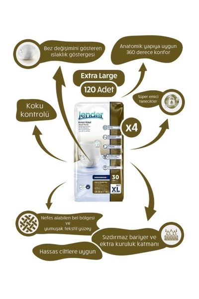 JENDER Emici Külot Yetişkin Hasta Bezi Xlarge 120 Adet