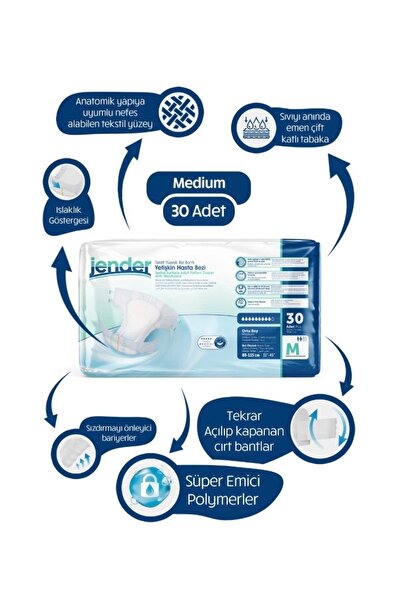 JENDER Hasta Bezi Bel Bantlı Medıum 30 Lu 1 Paket