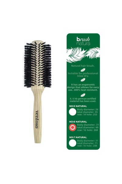 Ventoso فرشاة ناتورا رقم: 6 فرشاة مجفف شعر خشبية