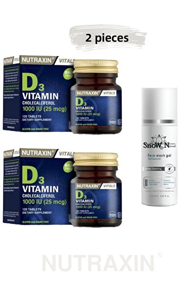 Nutraxin فيتامين د3 1000 وحدة دولية - 120 قرص (2 قطعة) وجل تنظيف الوجه 100 مل...