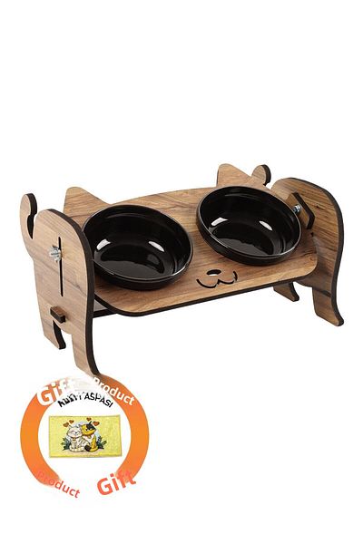 GOBYPET Wooden Cat Food Ceramic Water Bowl Stand, Cat Food Bowl, Gift Cat Carpet
