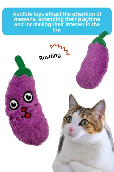 Miyav Plush Eggplant Cat Toy Catnip, Rustling Sound Cat Toy