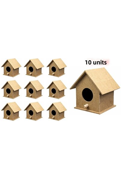 Asil Bird House (10 Pieces) 10X10X13 cm Paintable Set Shipped in Unassembled Form.