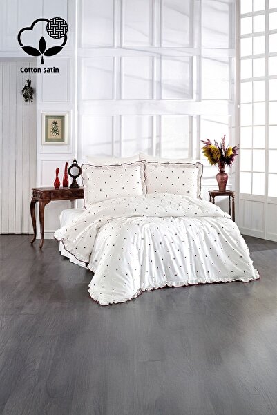 Nazik Home Amore Heart Embroidered Cotton Satin Single 4 Piece Duvet Cover Set