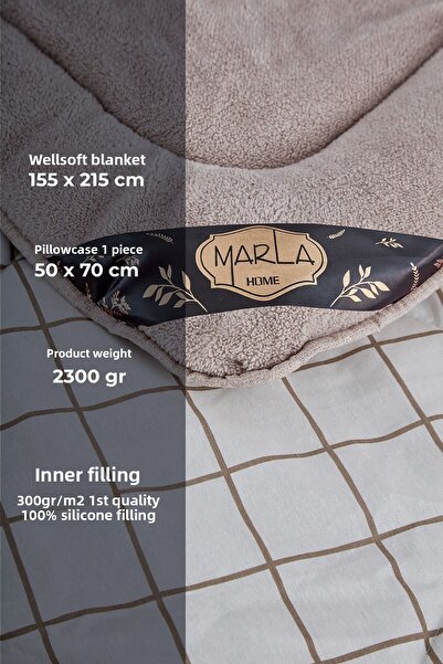 MARLA HOME Cream Patterned Single Welsoft Quilt Set - Double Sided Blanket Fluffy Soft